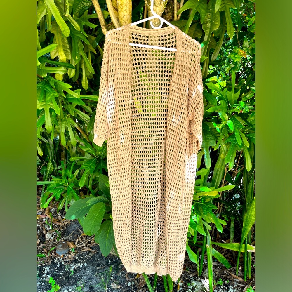 Long Coverup Tan Beige Cardigan